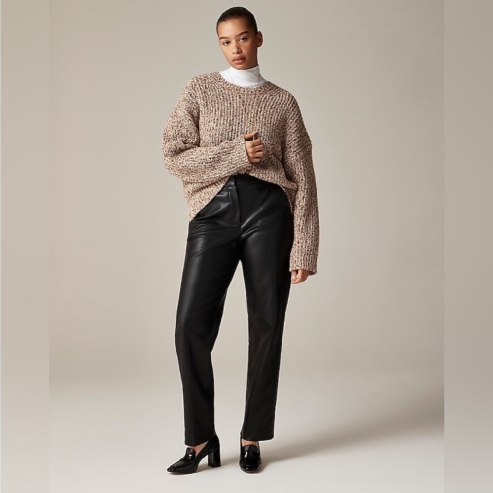 NWT J. Crew Kate High Rise 8P Petite Straight Leg Pant in Black Faux Leather - Picture 2 of 5